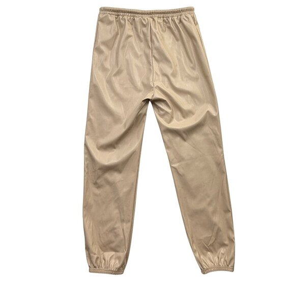 Foerns Faux Leather Jogger Pants High Waist Drawstring Beige Chic Womens L NEW - Picture 2 of 9